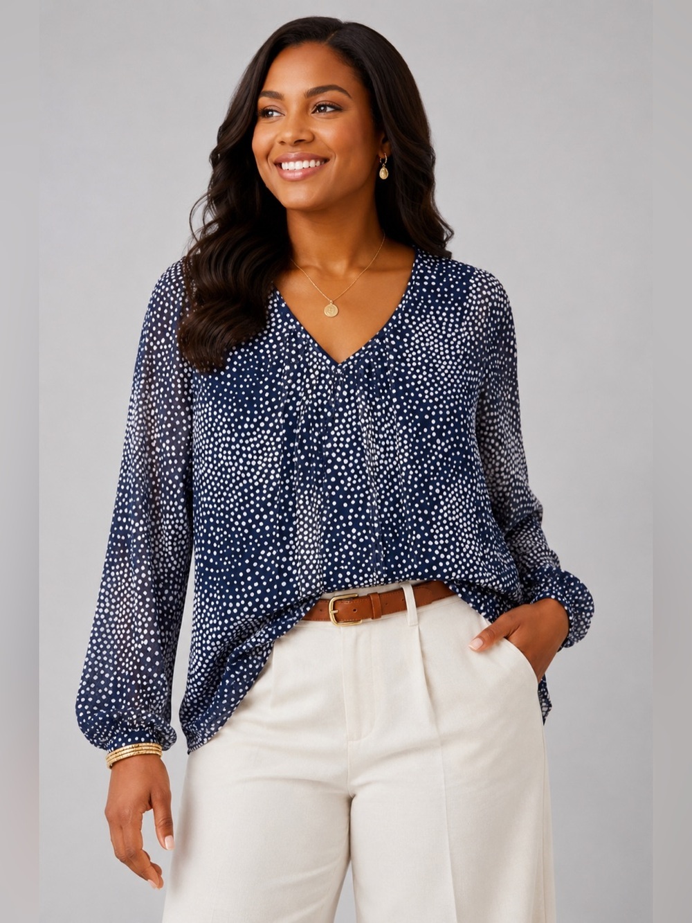 Boden Aubrey Jersey Navy Polka Dot Blouse Top size 4